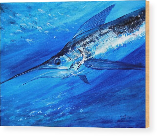 Marlin Wood Print featuring the painting Marlin, Feeding by J Vincent Scarpace