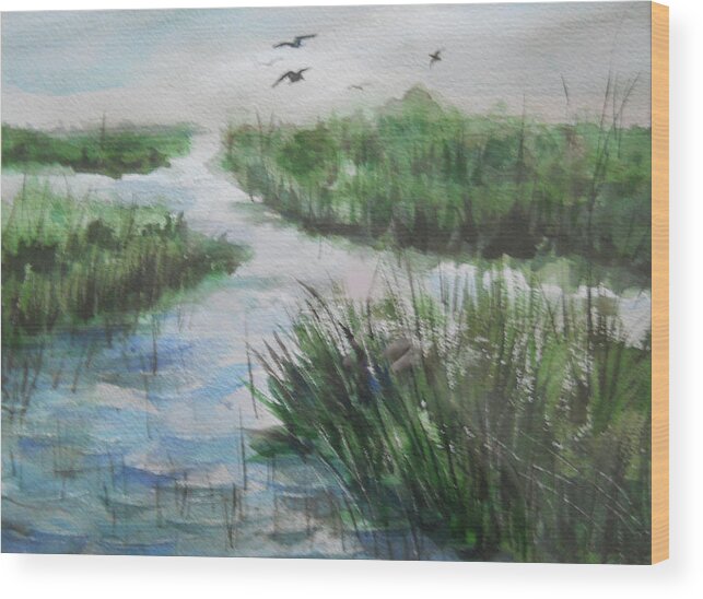 Marsh Lands Wood Print featuring the painting Marsh by Olga Kaczmar