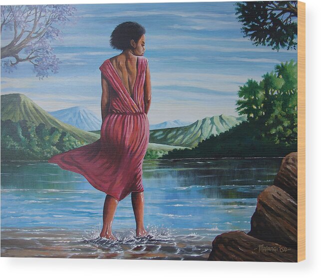 Africa Wood Print featuring the painting Meet me at the River by Anthony Mwangi