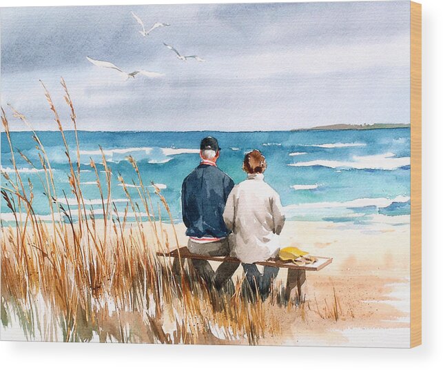 Couple On Beach Wood Print featuring the painting Memories by Art Scholz