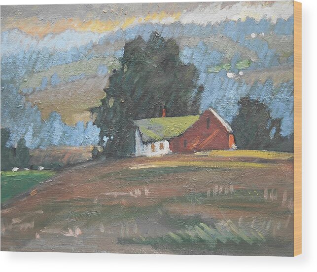Berkshire Hills Paintings Wood Print featuring the painting Middle Farm Sun by Len Stomski