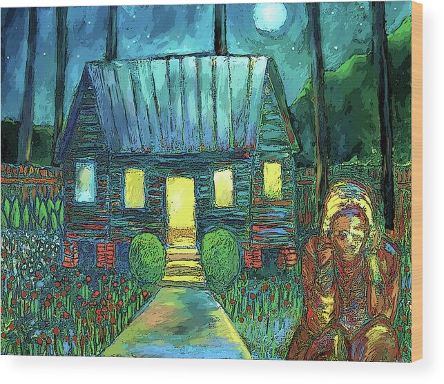 House Wood Print featuring the mixed media Midnight Hour II by Joe Roache