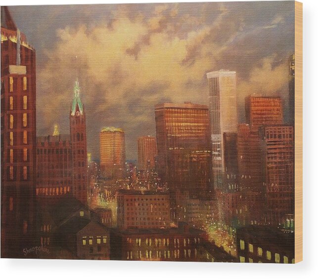 City Lights Wood Print featuring the painting Milwaukee My Hometown by Tom Shropshire