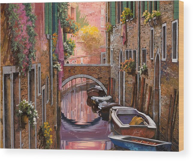 Venice Wood Print featuring the painting Mimosa Sui Canali by Guido Borelli