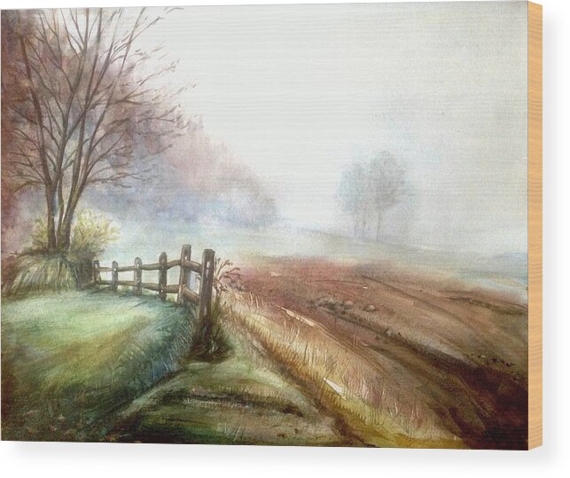 Mist Wood Print featuring the painting Misty morning by Katerina Kovatcheva