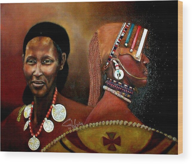 Maasai Men Wood Print featuring the painting Moanamaasai by G Cuffia
