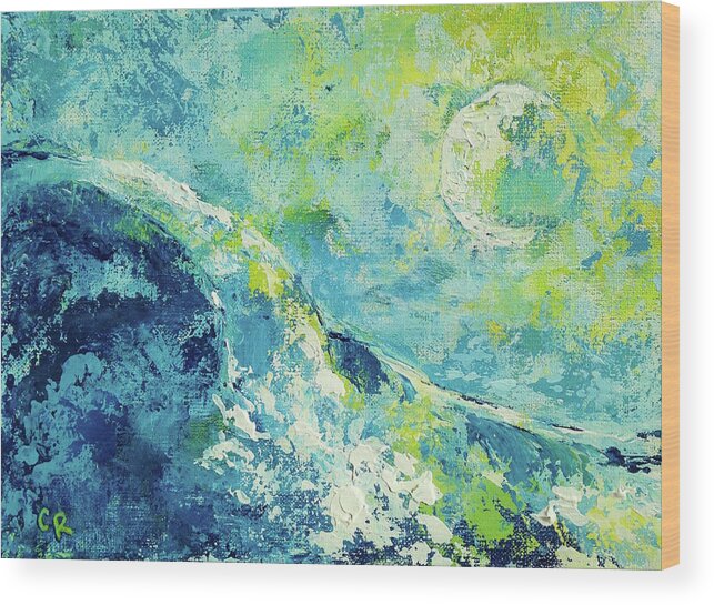 Ocean Wood Print featuring the painting Moonlit Surf by Chris Rice