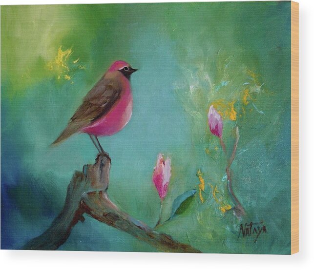 Bird Wood Print featuring the painting Morning Comes by Nataya Crow
