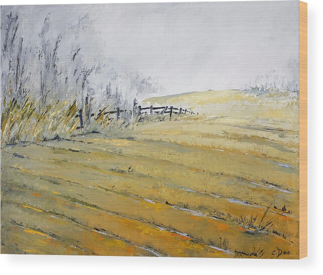 Fence Wood Print featuring the painting Morning Fog by Carolyn Doe