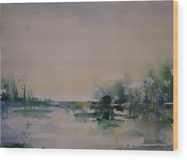 Morning Wood Print featuring the painting Morning River Abstract by Robin Miller-Bookhout
