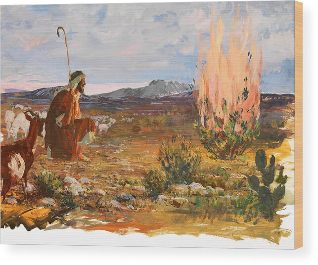 Moses Wood Print featuring the photograph Moses and Burning Bush by Munir Alawi