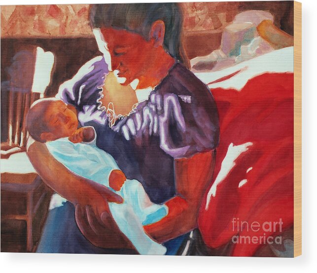 Paintings Wood Print featuring the painting Mother and Newborn Child by Kathy Braud