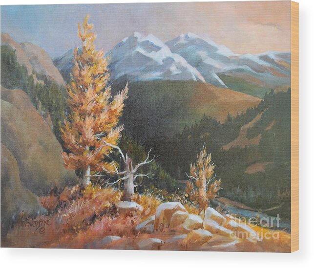 Landscape Wood Print featuring the painting Mt. Rainier 5 by Marta Styk