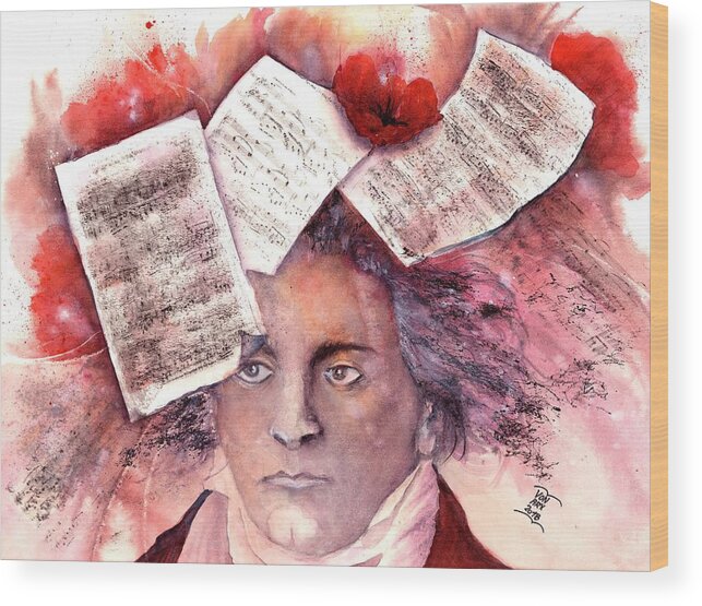 Music Wood Print featuring the painting Beethoven - Music on my Mind by Sabina Von Arx