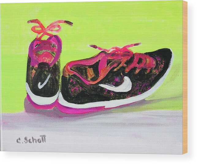 Nike Logo Wood Print featuring the painting My Comfy Shoes by Christina Schott