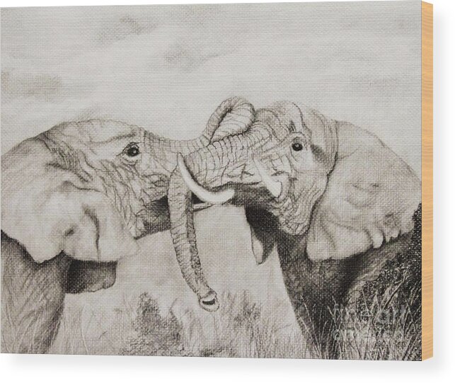 Wildlife Wood Print featuring the drawing My Dad is bigger than your Dad by John Stuart Webbstock