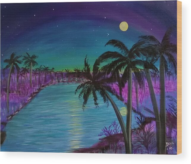 Landscape Wood Print featuring the painting My Paradise by Deyanira Harris