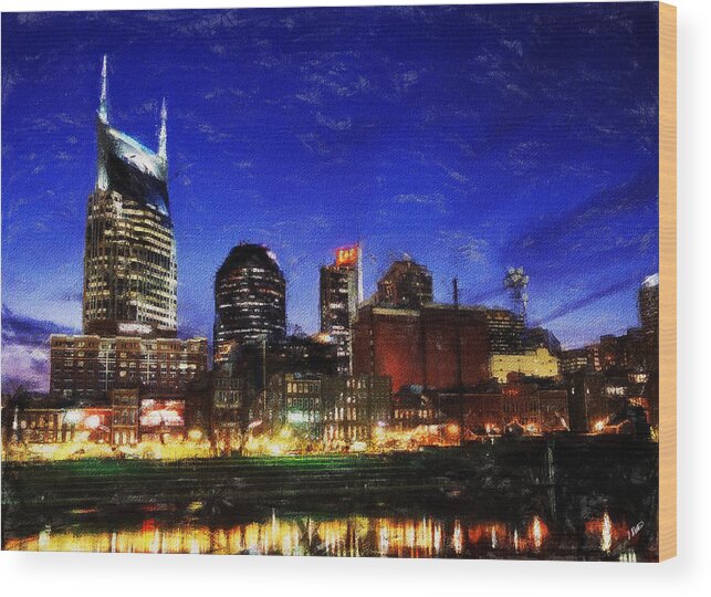Landscape Wood Print featuring the painting Nashville At Twilight by Dean Wittle