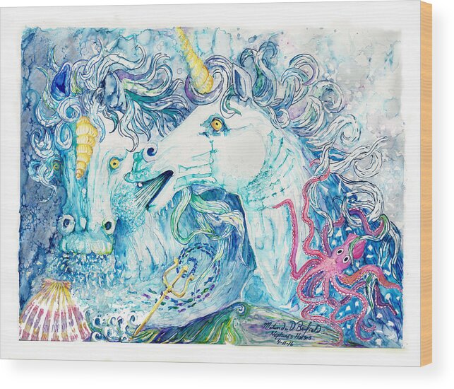 Horse Wood Print featuring the painting Neptune's Horses by Melinda Dare Benfield