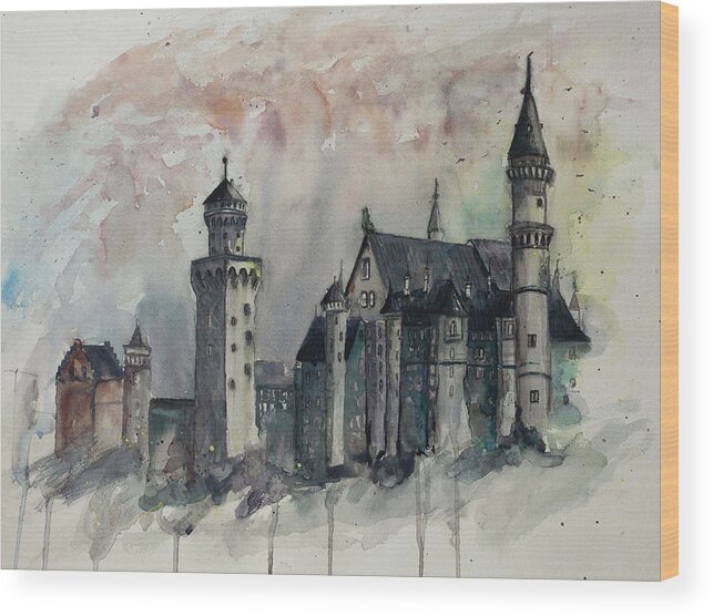 Neuschwanstein Wood Print featuring the painting Neuschwanstein Castle Hohenschwangau, Germany by Gray Artus