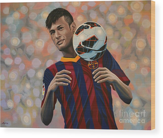 Neymar Wood Print featuring the painting Neymar by Paul Meijering