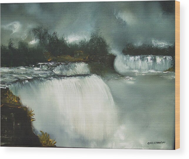 Niagara Falls Waterfall Wood Print featuring the painting Niagara Falls by Miroslaw Chelchowski