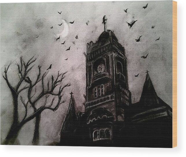 Night Time Landscape Wood Print featuring the drawing Night by Carole Hutchison