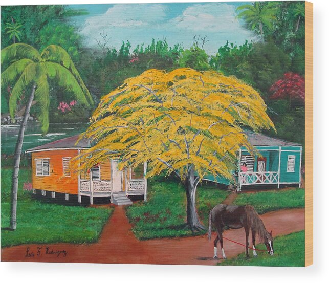 Old Wooden Homes Wood Print featuring the painting Nostalgia by Luis F Rodriguez