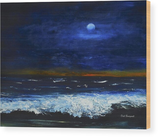 Beach Wood Print featuring the painting November Sunset at the Beach by Dick Bourgault