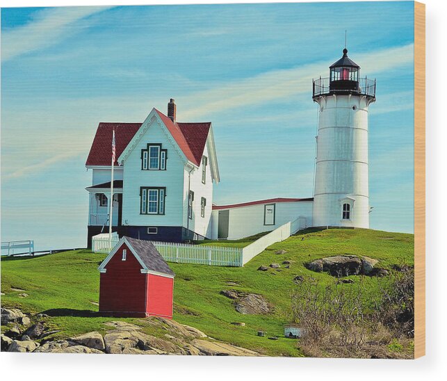 Nubble Lighthouse Wood Print featuring the photograph Nubble Lighthouse II by David Simpson