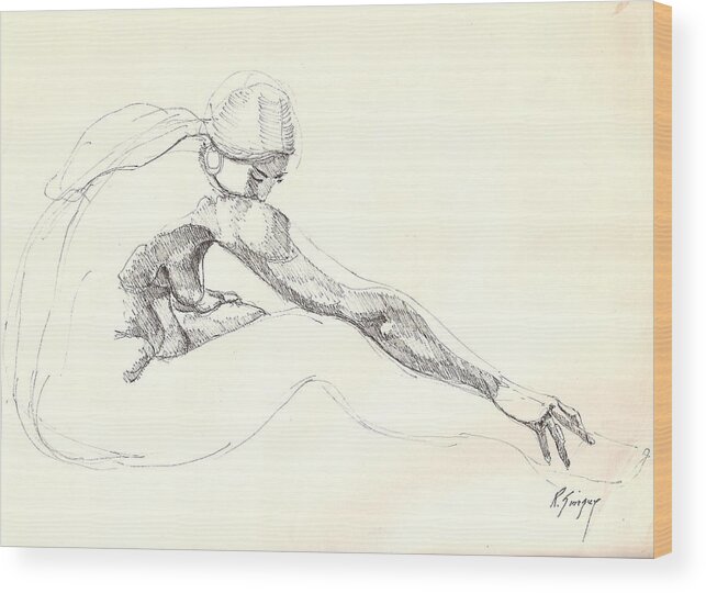 Nude Wood Print featuring the drawing Nude 10 by R Allen Swezey