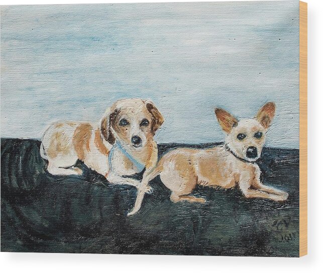 Dogs Chihuahua Dachshund/chihuahua Mix Wood Print featuring the painting Oil painting by Lucille Valentino