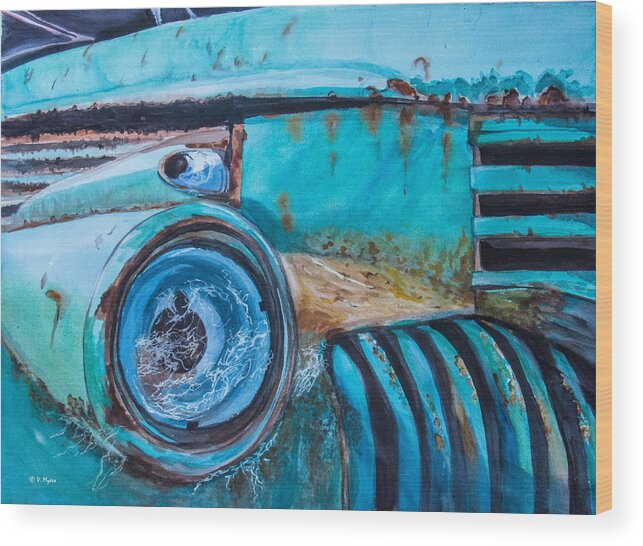 Car Wood Print featuring the painting Rusty Farm Truck by Vickie Myers