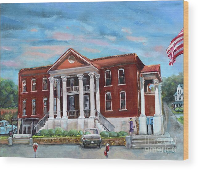 Courthouse Wood Print featuring the painting Old Courthouse in Ellijay GA - Gilmer County Courthouse by Jan Dappen