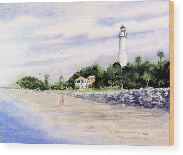 Beach Wood Print featuring the painting On The Beach at St. Simon's Island by Sam Sidders