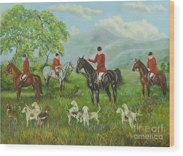 Fox Hunt Wood Print featuring the painting On The Hunt by Charlotte Blanchard