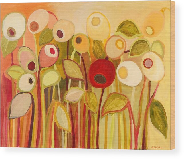 Floral Wood Print featuring the painting One Red Posie by Jennifer Lommers