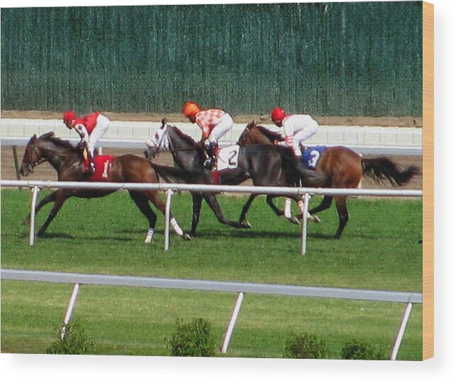 Horse Racing Wood Print featuring the photograph One Two Three by Colleen Kammerer