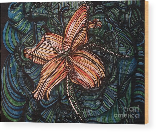 Line Wood Print featuring the drawing Orange Lily by Mastiff Studios