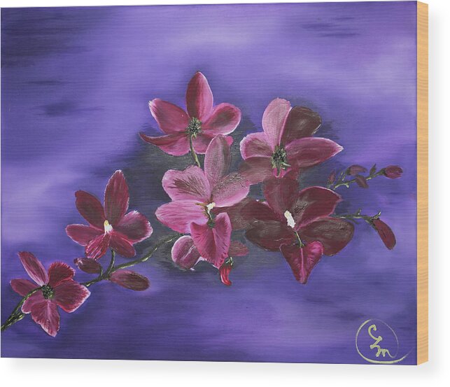 Stephen Daddona Wood Print featuring the painting Orchid Blossoms on a Stem by Stephen Daddona