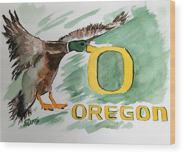 University Wood Print featuring the painting Oregon Ducks by Elaine Duras