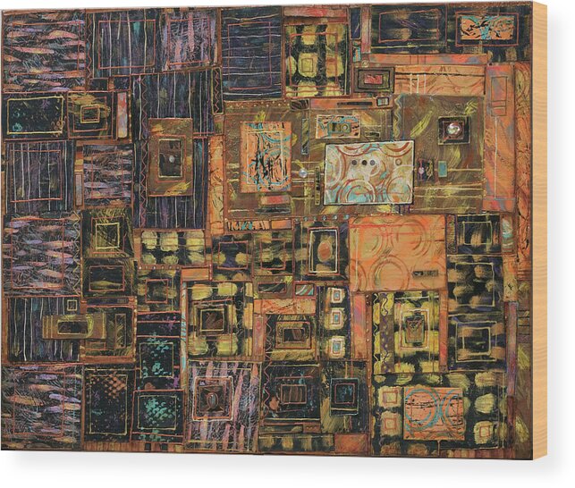 Abstract Wood Print featuring the mixed media Out of the Shadows by Marjorie Sarnat