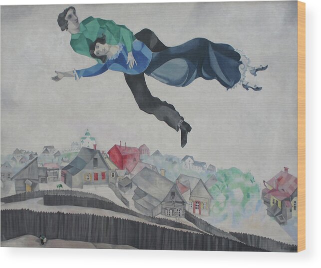 Marc Chagall Wood Print featuring the painting Over the Town by Marc Chagall