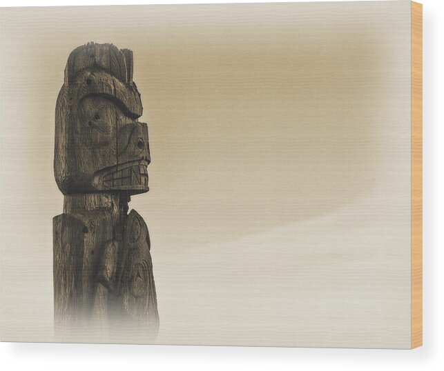 Sign Wood Print featuring the photograph Pacific Northwest Totem Pole Old Yellow by Pelo Blanco Photo