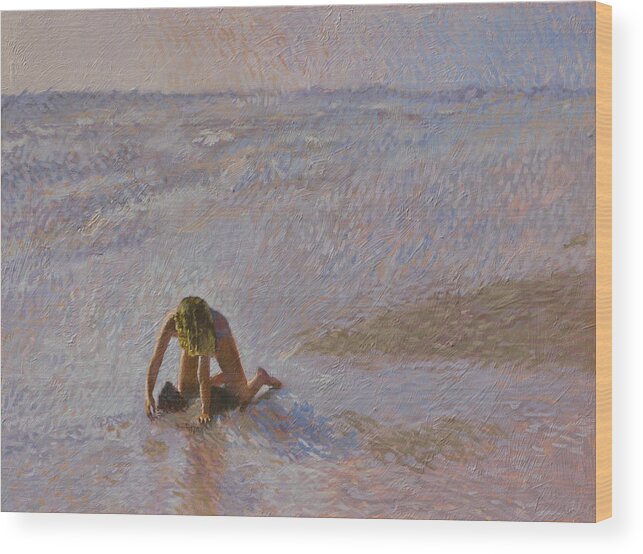 Beach Wood Print featuring the painting Padre Girl by Robert Bissett
