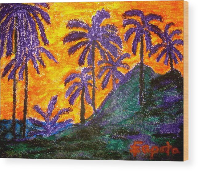 Landscape Palm Trees Wood Print featuring the pastel Palm Trees in Paradise by Felix Zapata
