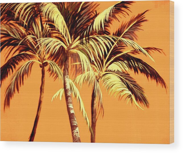 Nature Wood Print featuring the painting Palm trees in sepia by Patricia Rachidi