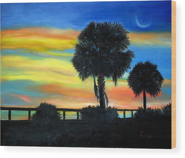 Palmetto Wood Print featuring the painting Palmetto Nights by Phil Burton