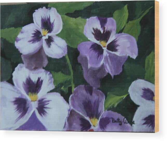 Pansies Wood Print featuring the painting Pansies by Betty-Anne McDonald