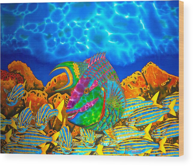 Stoplight Parrotfish Wood Print featuring the painting Parrotfish and smallmouth grunt by Daniel Jean-Baptiste